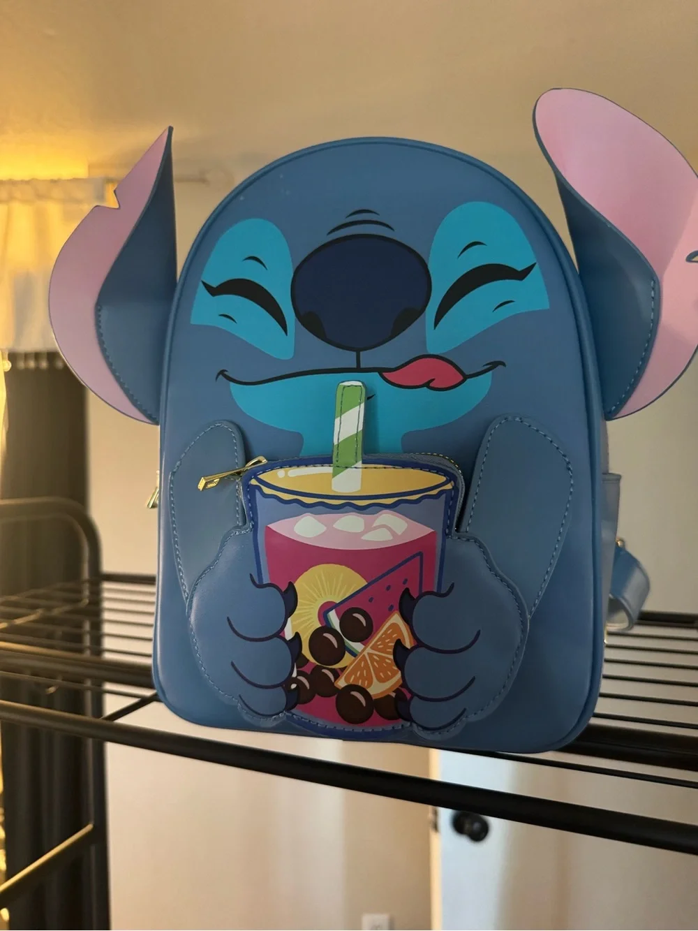 Loungefly Blue Stitch Mini Backpack with Bubble Tea Graphic